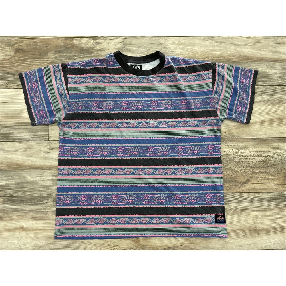 Billabong Realm T Shirt Men S Dayglow Astro-Brite Striped Surf Skate Aztec Retro